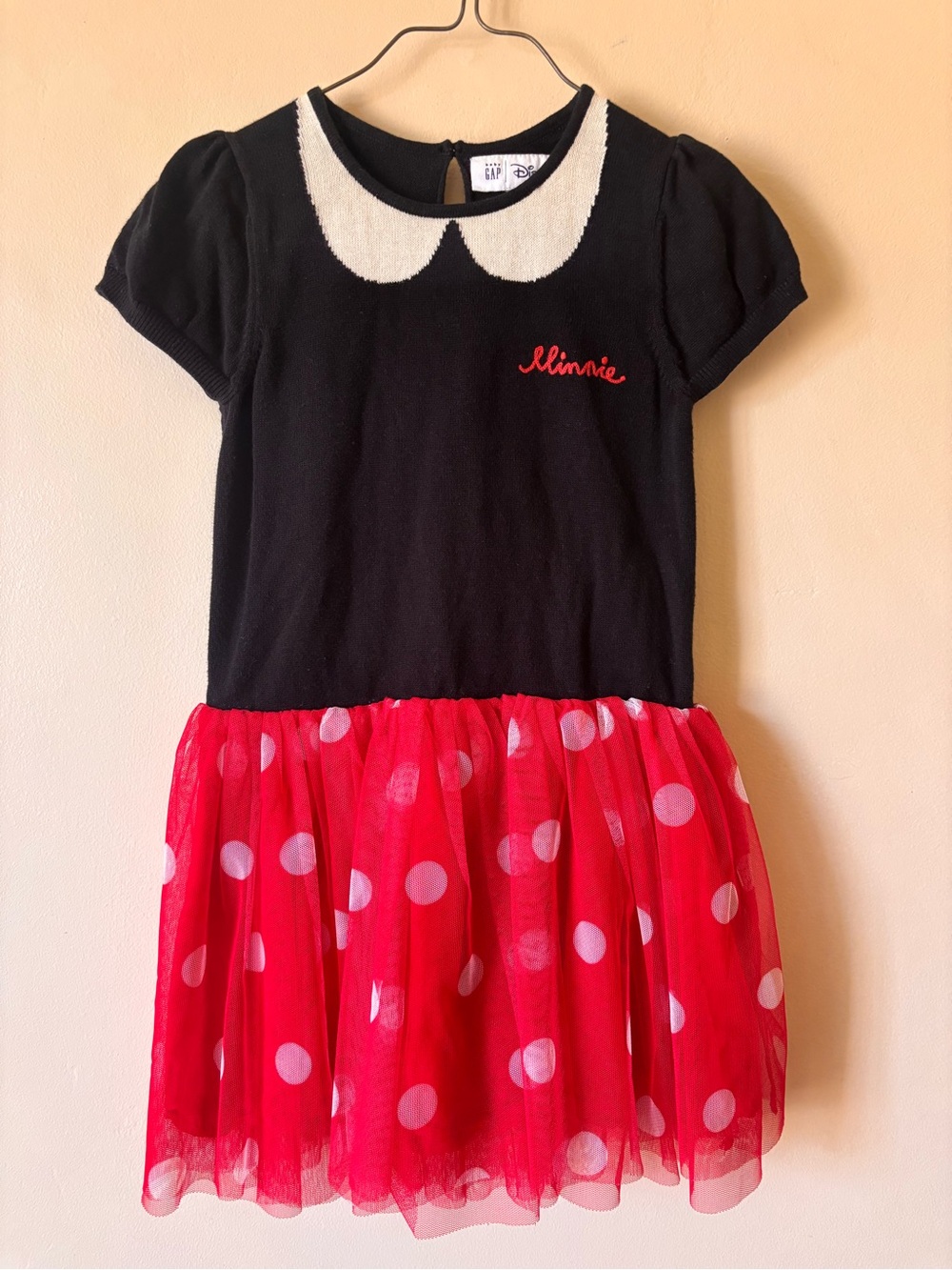 Disney x GAP Minnie Mouse Black & Red Polka Dot Dress Size 4 Tulle skirt lined
